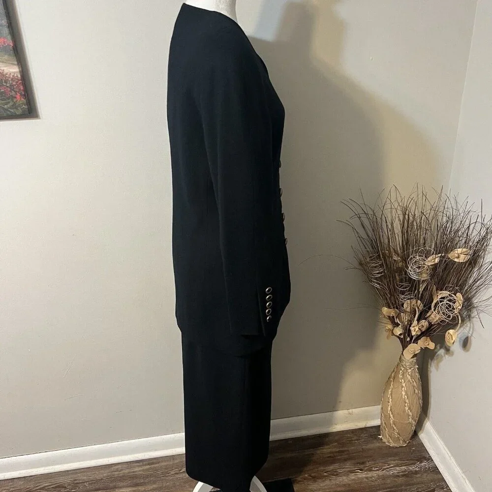 Vintage Christian Dior Suit 2 Pc Jacket & Wrap Skirt Black Size 8 100% Wool USA